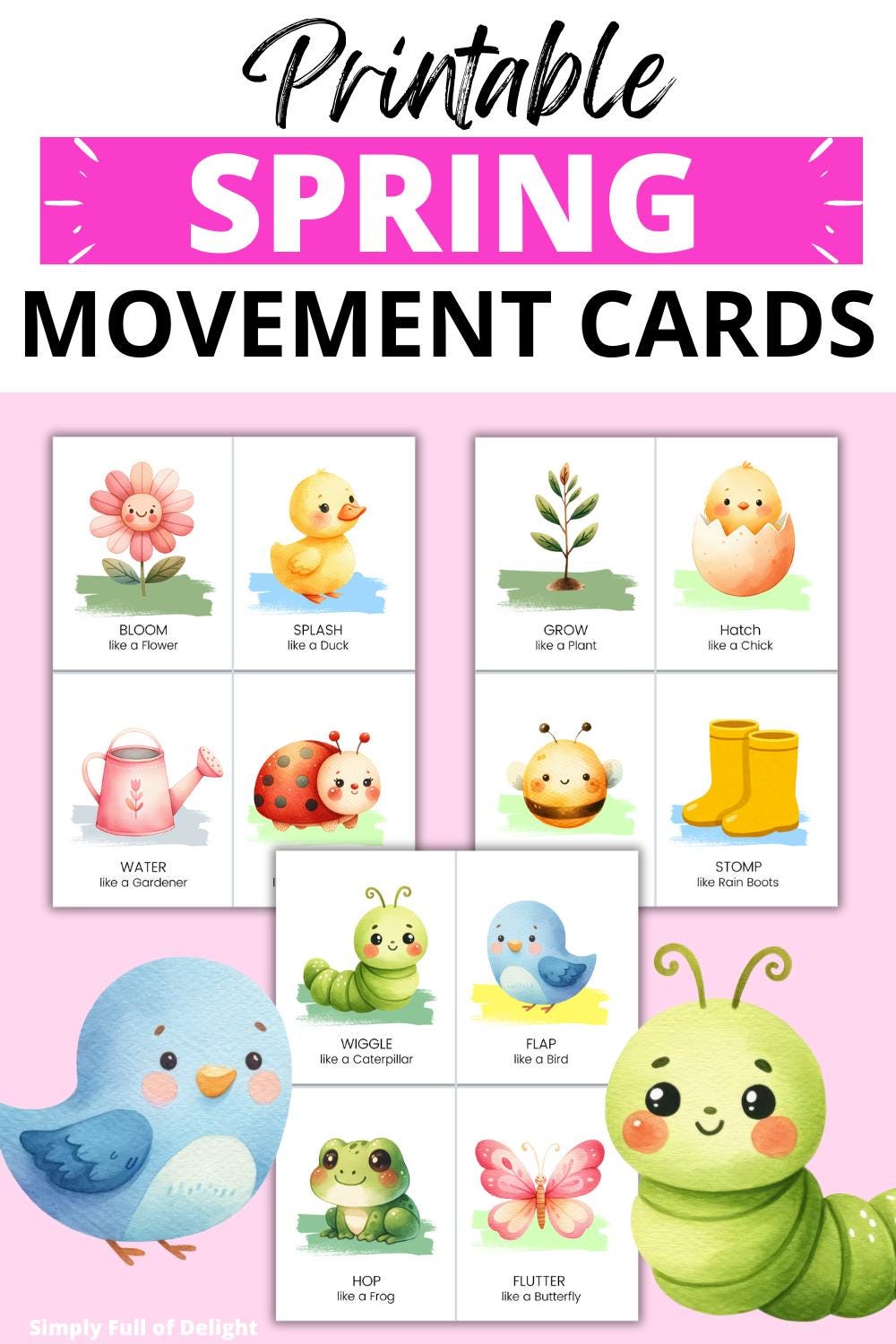 Spring Movement Cards for Kids, Preschool Gross Motor Activity ...