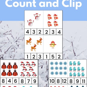 Winter Count Clip Cards, Montessori Math printable, homeschooling, Counting Clip Cards, Kindergarten math, preschool math, counting activity image 7