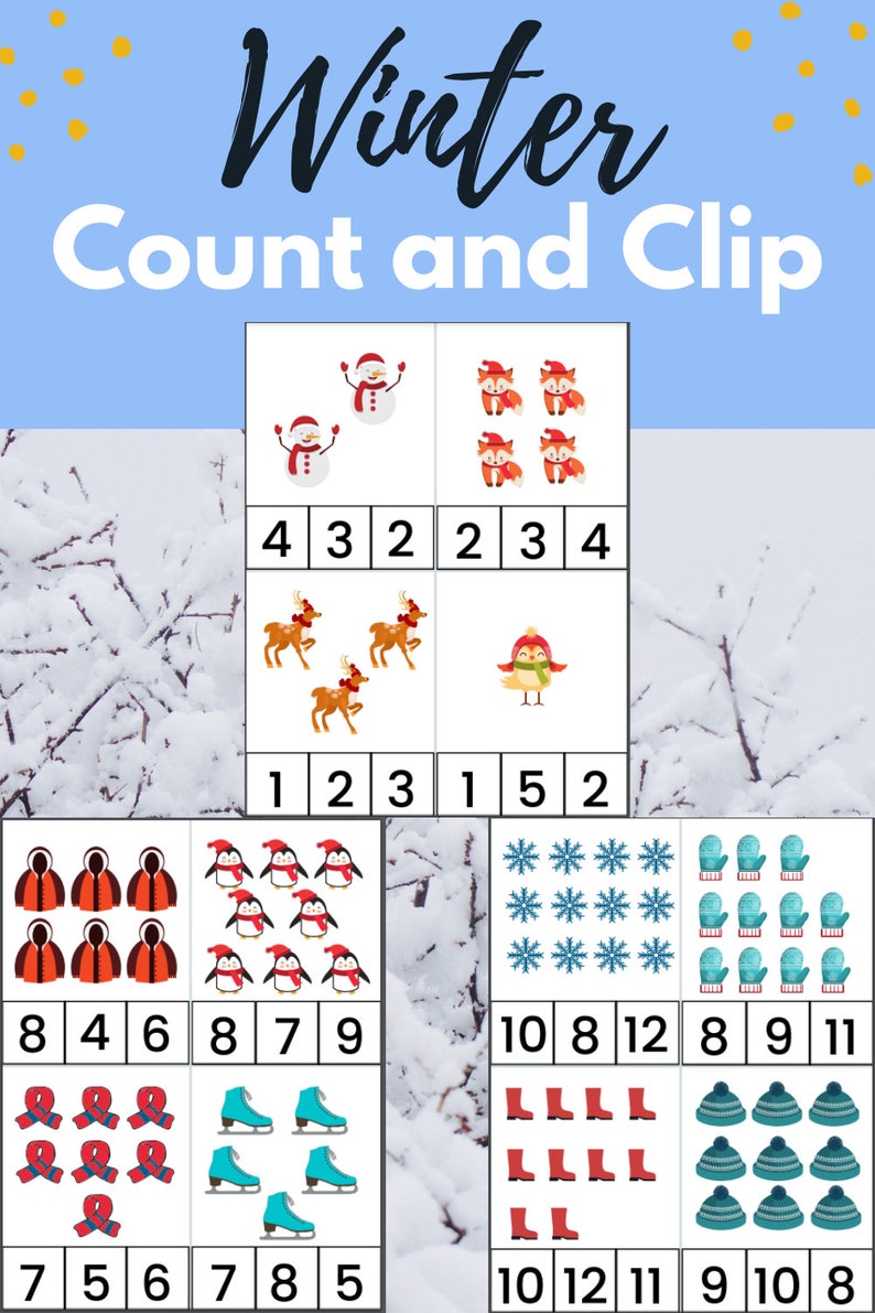 Winter Count Clip Cards, Montessori Math printable, homeschooling, Counting Clip Cards, Kindergarten math, preschool math, counting activity image 7