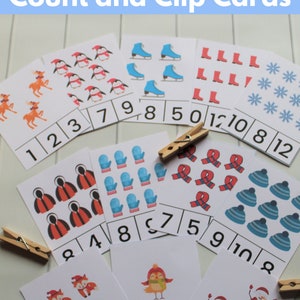 Winter Count Clip Cards, Montessori Math printable, homeschooling, Counting Clip Cards, Kindergarten math, preschool math, counting activity image 5