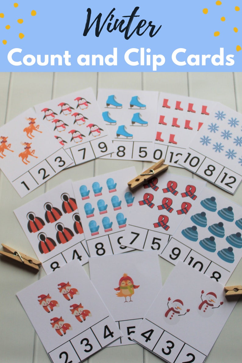 Winter Count Clip Cards, Montessori Math printable, homeschooling, Counting Clip Cards, Kindergarten math, preschool math, counting activity image 5