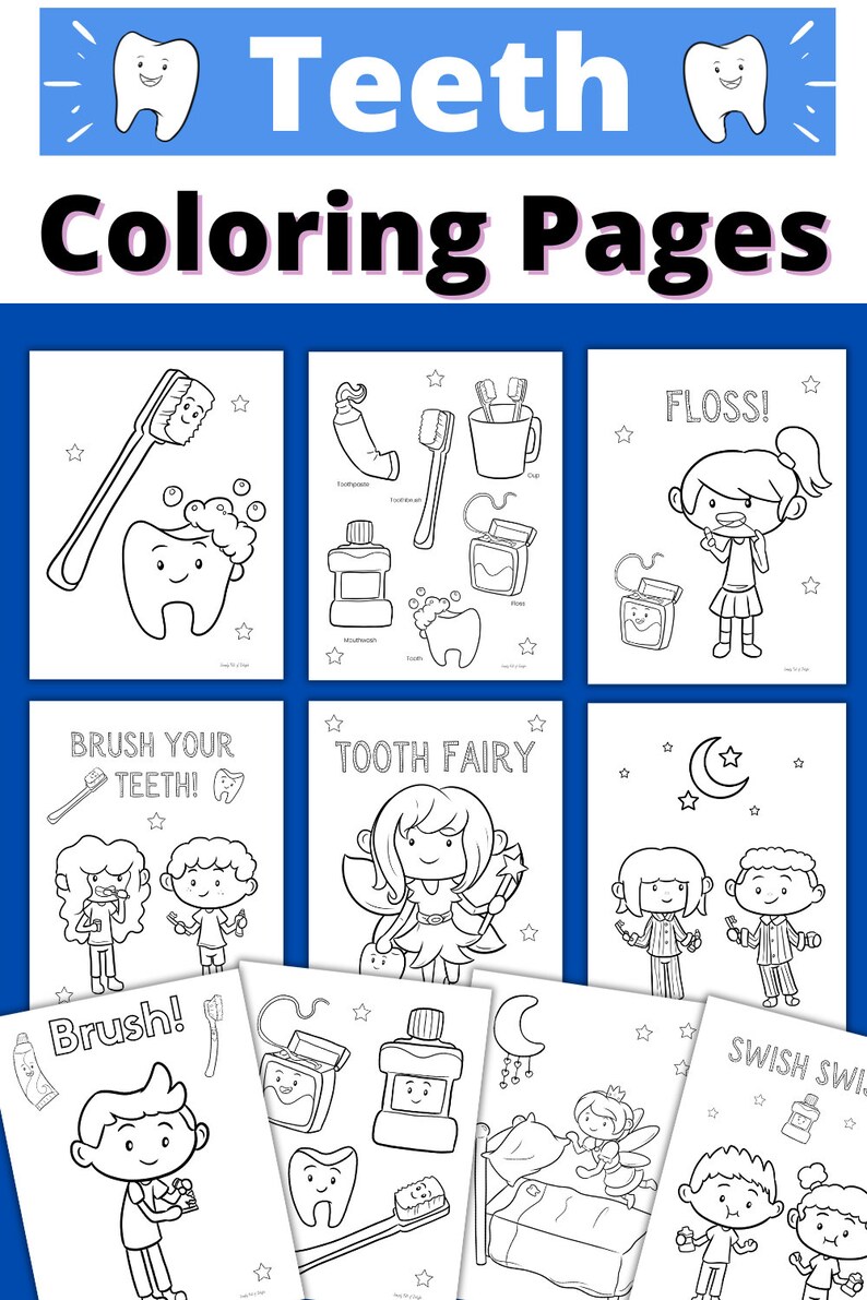 Dental Coloring Pages for Kids, Teeth Coloring Sheets, Tooth coloring pages for kids, Printable for kids coloring pages image 2