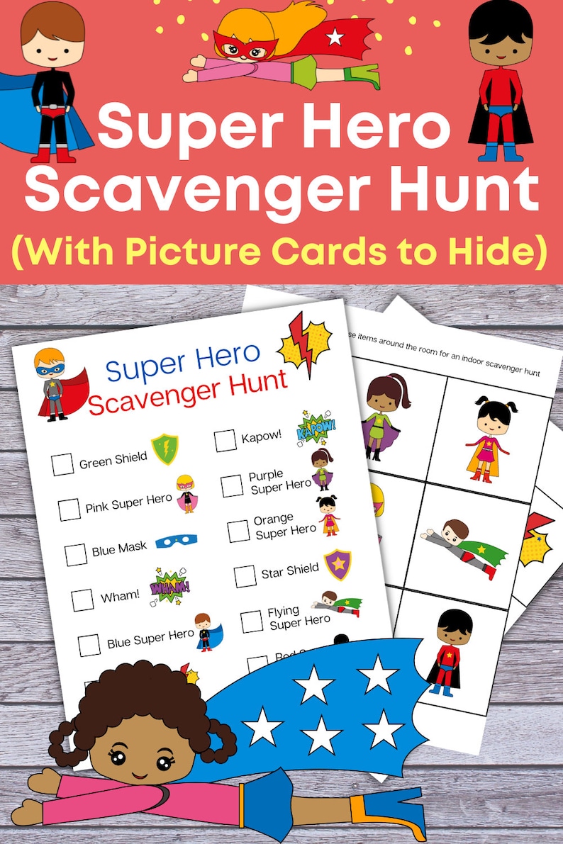 Super Hero Scavenger Hunt, Superhero Treasure Hunt, Printable for Kids, Students Activity, Instant Download, birthday party Game for Kids image 5