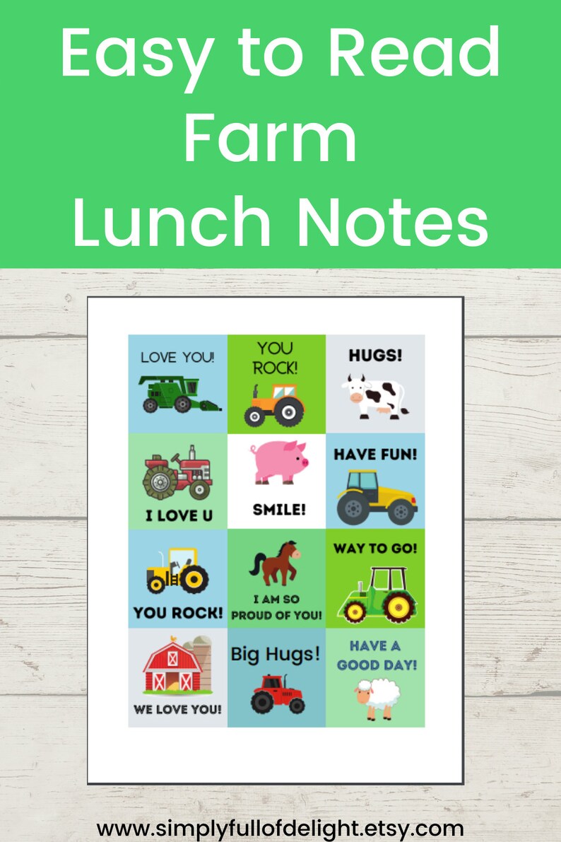 Easy to Read Farm Lunch Box Notes - 12 Farm Lunchbox Notes for Kids ...