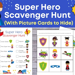 Super Hero Scavenger Hunt, Superhero Treasure Hunt, Printable for Kids, Students Activity, Instant Download, birthday party Game for Kids image 1