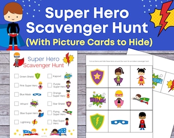 Super Hero Scavenger Hunt, Superhero Treasure Hunt, Afdrukbaar voor kinderen, Studentenactiviteit, Instant Download, verjaardagsfeestje spel voor kinderen