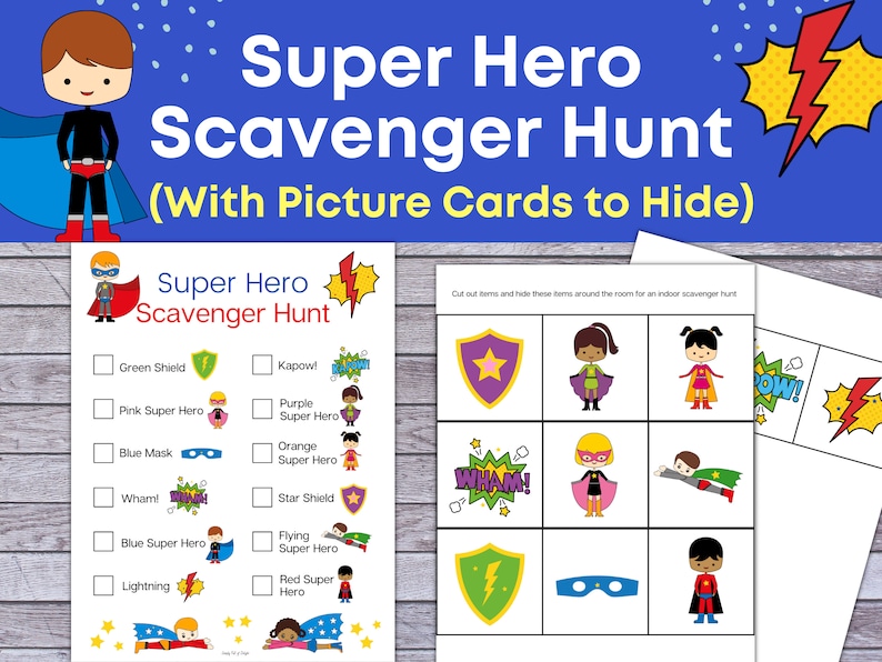 Super Hero Scavenger Hunt, Superhero Treasure Hunt, Printable for Kids, Students Activity, Instant Download, birthday party Game for Kids image 1