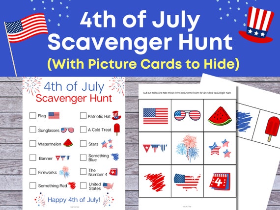 4th of July Scavenger Hunt With Cards to Hide Indoor