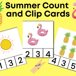 Summer Count Clip Cards, Montessori Math printable, homeschooling, Counting Clip Cards, Kindergarten math, preschool math, counting activity