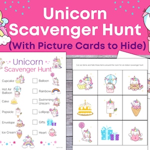 Unicorn Scavenger Hunt, Unicorn Treasure Hunt, Printable for Kids, Students Activity, Instant Download, birthday party Game for Kids