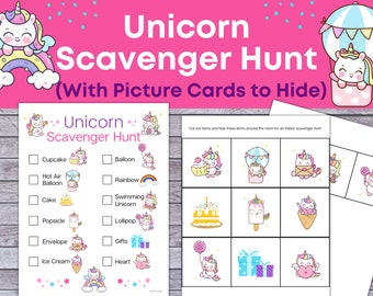 Unicorn Scavenger Hunt, Unicorn Treasure Hunt, Afdrukbaar voor kinderen, Studentenactiviteit, Instant Download, verjaardagsfeestje spel voor kinderen