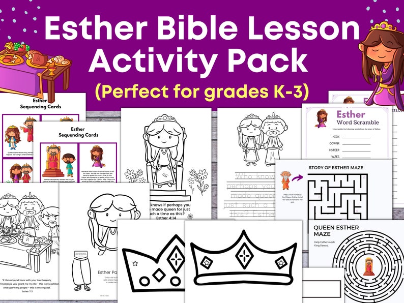 Queen Esther Bible Story, Queen Esther activities and games, Queen Esther Craft, Kids Bible Class, Sunday School Lesson Plans image 1