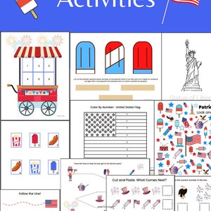 Patriotic Preschool Activities, Patriotic Preschool Worksheets, 4th of July Activity Pack For Preschoolers, 3 year old learning activities image 2