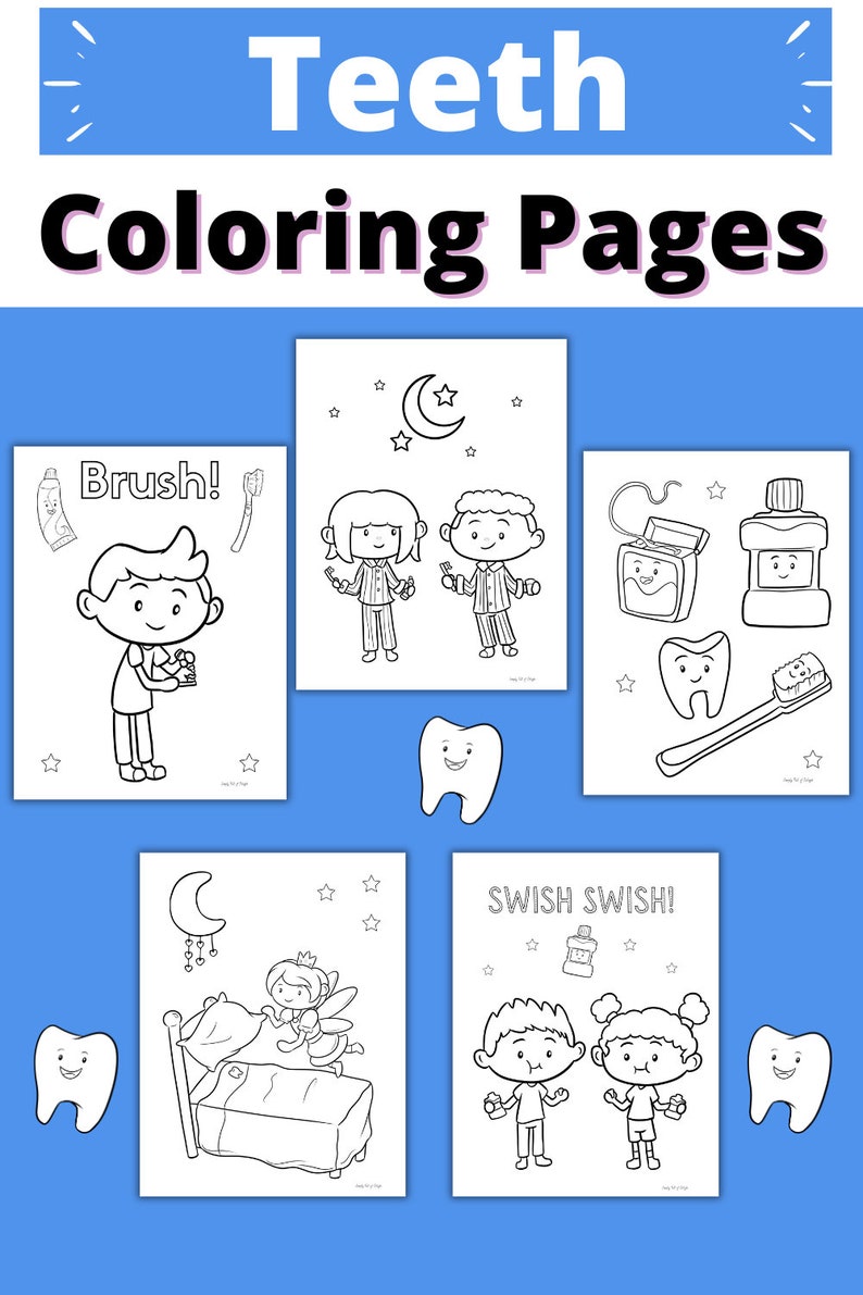 Dental Coloring Pages for Kids, Teeth Coloring Sheets, Tooth coloring pages for kids, Printable for kids coloring pages image 3