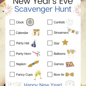 New Years Scavenger Hunt with Cards to Hide, NYE Scavenger Hunt, Printable for Kids, Instant Download, New Years Eve Game for Kids image 4