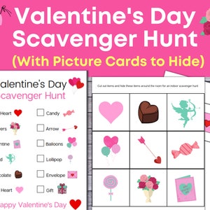 Valentinstag Schnitzeljagd mit Bildkarten zum Verstecken, Valentinstag Schnitzeljagd, Printable für Kinder, Valentinstag Spiel für Kinder, Download