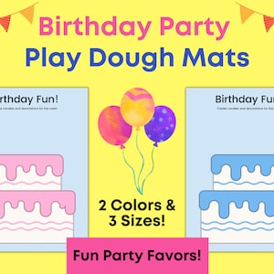 Birthday Party Favors for Kids, Printable Birthday Playdough Mats, Birthday printable for kids, Birthday Play dough mats, party bag ideas image 1