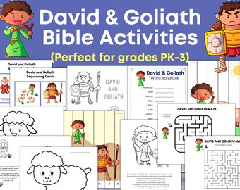 David and Goliath Sunday School Lesson, David and Goliath worksheet, David and Goliath activities, David and Goliath Craft, Kids Bible Class