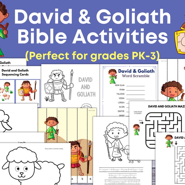 David and Goliath Sunday School Lesson, David and Goliath worksheet, David and Goliath activities, David and Goliath Craft, Kids Bible Class