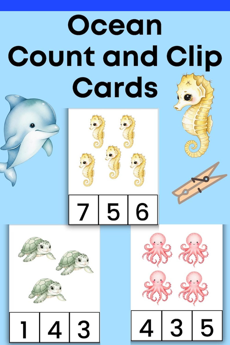 Ocean Count Clip Cards, Montessori Math Printable, Homeschooling ...