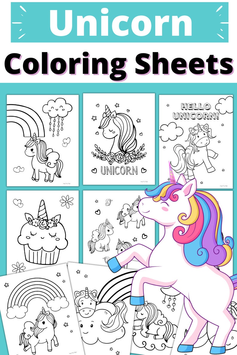 Unicorn Coloring Pages for Kids, Unicorn Coloring Sheets, Unicorn coloring for kids, Printable for kids coloring pages, Unicorn activities image 2