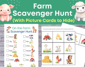 Farm Scavenger Hunt, Farm Animal Treasure Hunt, Afdrukbaar voor kinderen, Studentenactiviteit, Instant Download, Boerderij verjaardagsfeestje spel voor kinderen