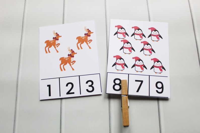 Winter Count Clip Cards, Montessori Math printable, homeschooling, Counting Clip Cards, Kindergarten math, preschool math, counting activity image 2