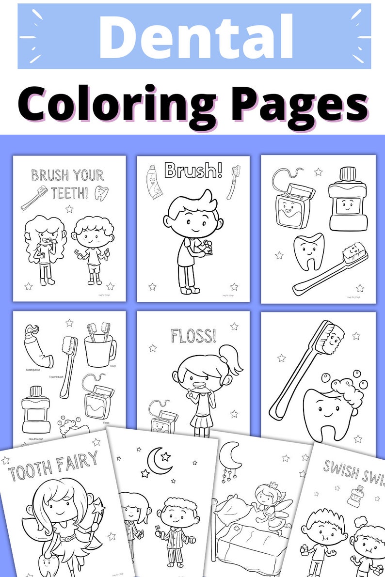 Dental Coloring Pages for Kids, Teeth Coloring Sheets, Tooth coloring pages for kids, Printable for kids coloring pages image 5