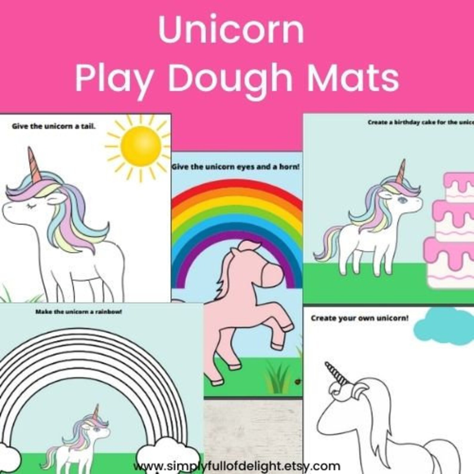 Unicorn Playdough Mats Unicorn Play dough Mats Unicorn play Etsy
