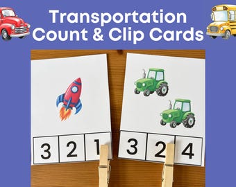 Transportation Count Clip Cards, Montessori Math printable, homeschooling, Counting Clip Cards, Kindergarten math, preschool math, counting