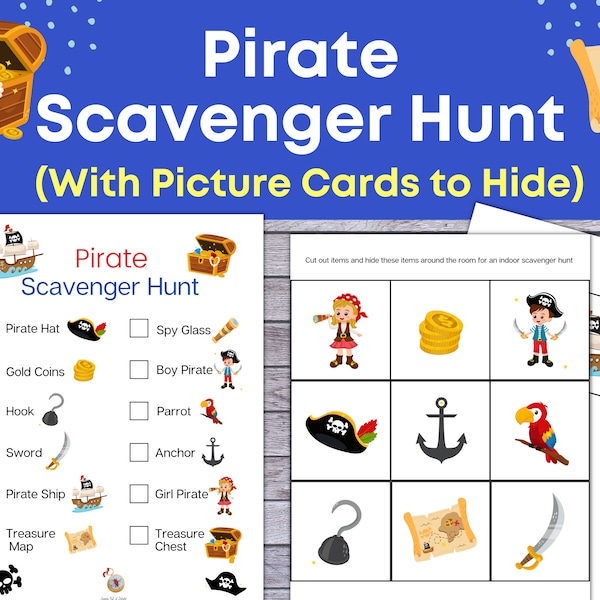 Pirate Scavenger Hunt, Pirate Treasure Hunt, Printable for Kids, Students Activity, Instant Download, Pirate birthday party Game for Kids