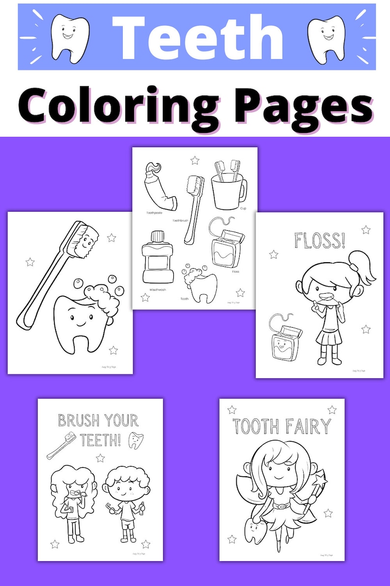 Dental Coloring Pages for Kids, Teeth Coloring Sheets, Tooth coloring pages for kids, Printable for kids coloring pages image 4