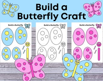 Erstellen Sie eine Schmetterling Craft Printable, Papier Schmetterling Handwerk Printable, Schmetterling Vorschule Aktivitäten, Frühling Scissor Fähigkeiten Schmetterling Vorlage