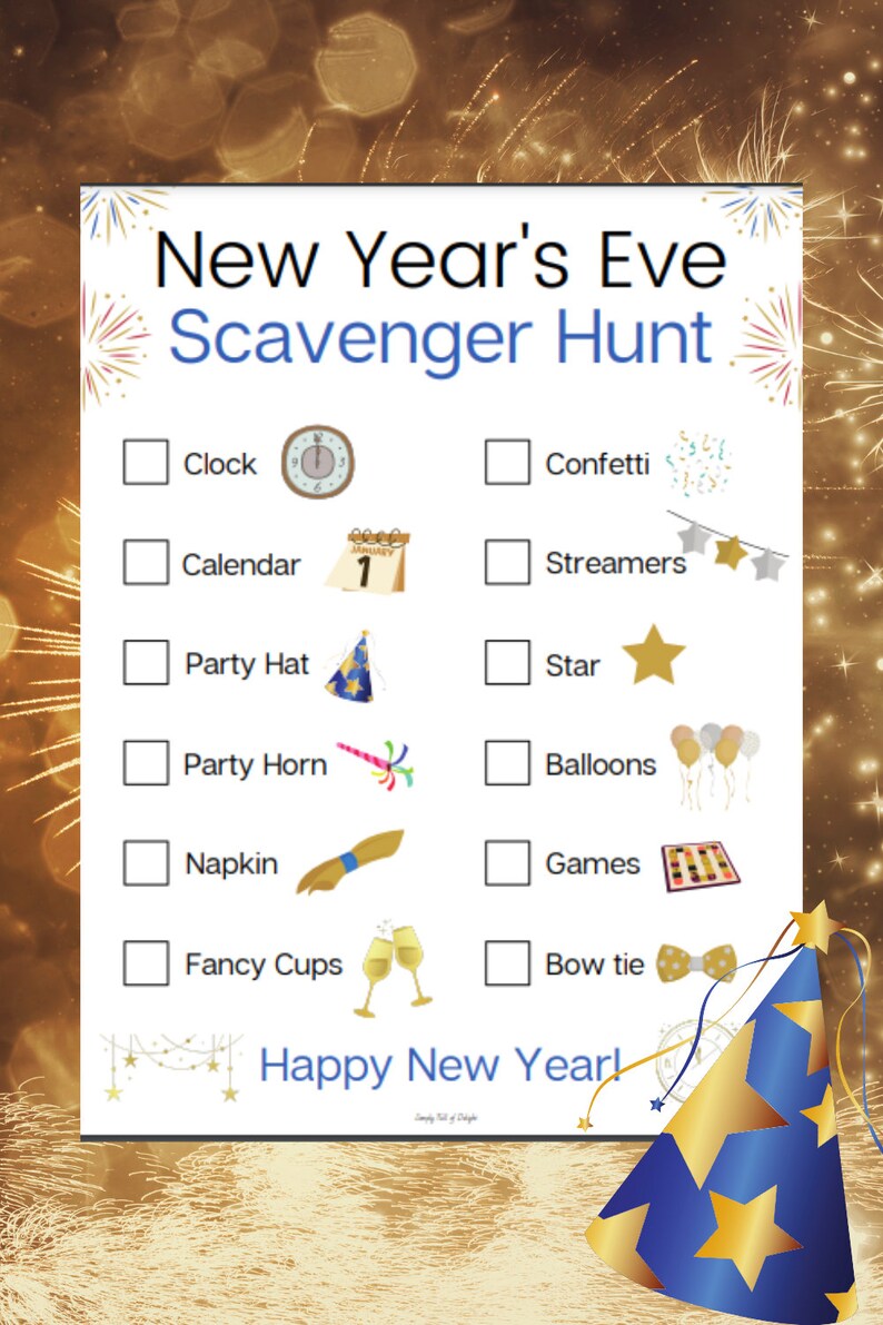 New Years Scavenger Hunt with Cards to Hide, NYE Scavenger Hunt, Printable for Kids, Instant Download, New Years Eve Game for Kids image 5