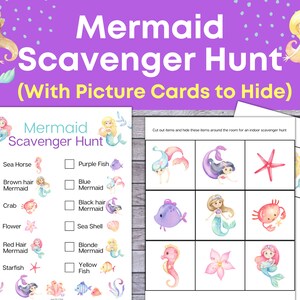 Caça ao tesouro da sereia, caça ao tesouro da sereia, para impressão para crianças, atividade de estudantes, download instantâneo, jogo de festa de aniversário para crianças