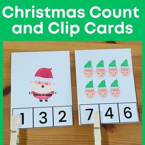 Christmas Count Clip Cards, Montessori Math printable, homeschooling, Counting Clip Cards, Kindergarten math, preschool math, counting