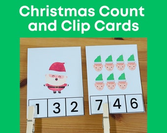 Christmas Count Clip Cards, Montessori Math printable, homeschooling, Counting Clip Cards, Kindergarten math, preschool math, counting