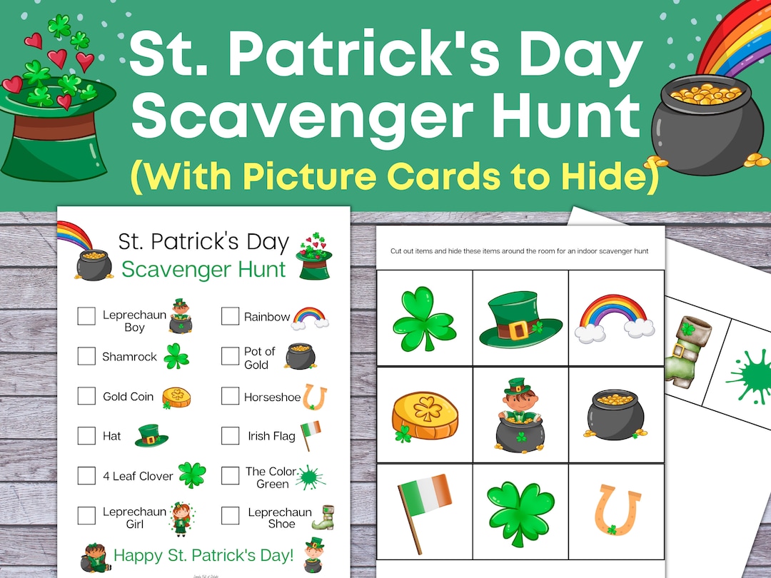 St. Patrick's Day Scavenger Hunt With Picture Cards to