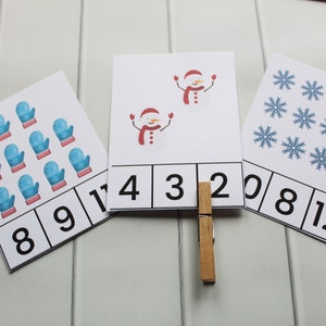 Winter Count Clip Cards, Montessori Math printable, homeschooling, Counting Clip Cards, Kindergarten math, preschool math, counting activity image 4