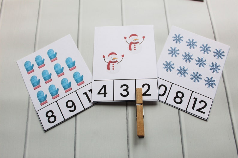 Winter Count Clip Cards, Montessori Math printable, homeschooling, Counting Clip Cards, Kindergarten math, preschool math, counting activity image 4