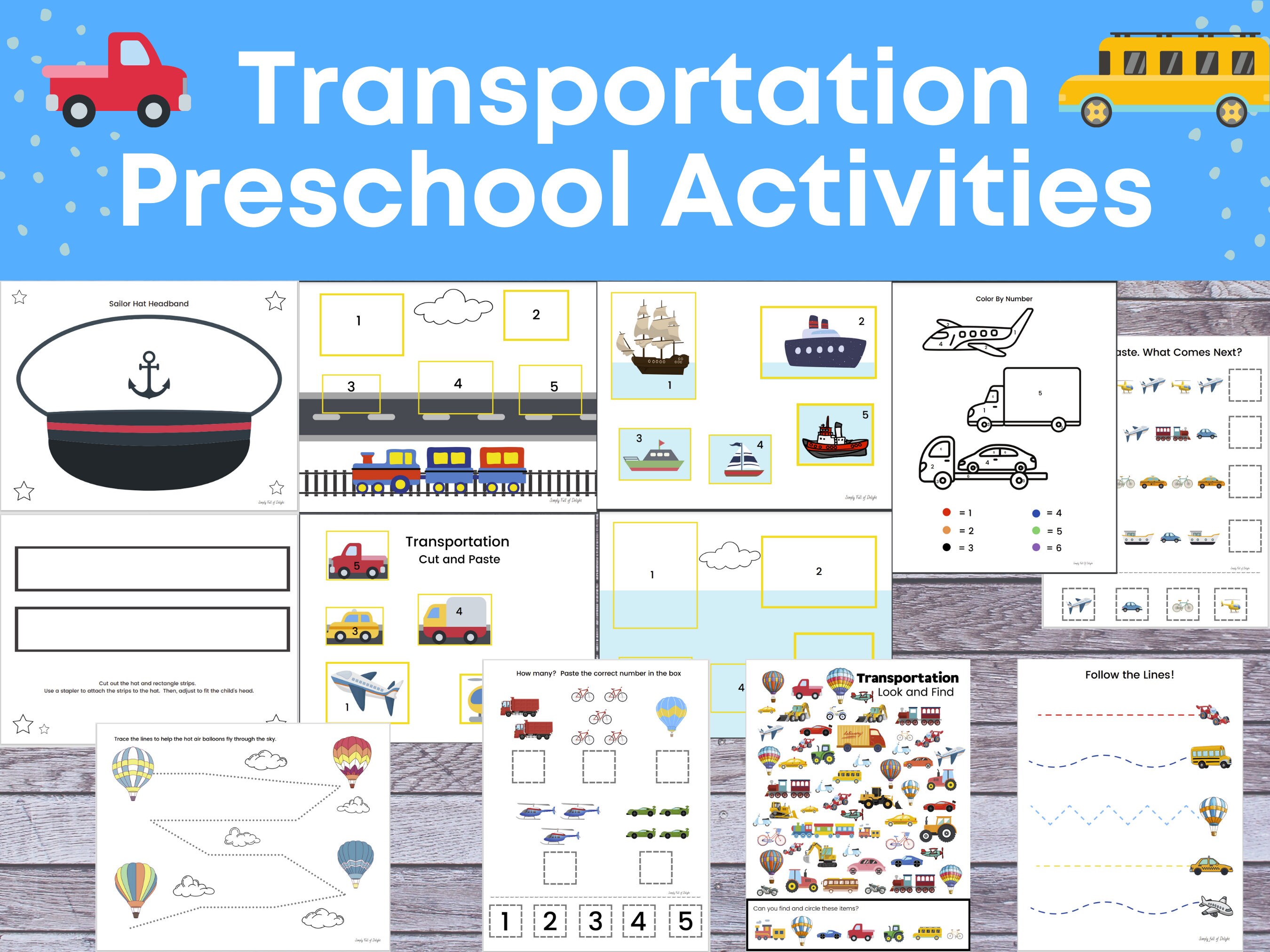 Transportation Preschool Activities, Transportation printables, transportation worksheets, preschool worksheets, car preschool printable