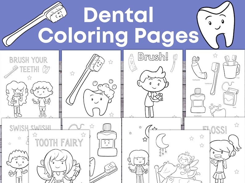 Dental Coloring Pages for Kids, Teeth Coloring Sheets, Tooth coloring pages for kids, Printable for kids coloring pages image 1