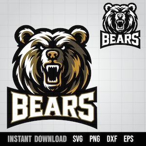Bears Mascot Svg, Bears Football Svg, Bears Svg, Football Svg, School Pride, Bears Png, Shirt Design, Silhouette Cut File, Digital Download