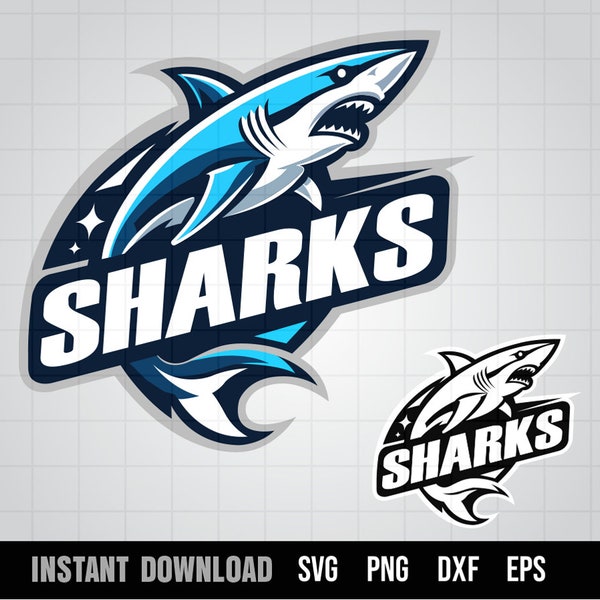 Sharks Mascot Design Svg, Shark Clipart, Sharks Sports Team Logo svg files, Vector Art, Digital Illustration, Line Art, School spirit, Fish