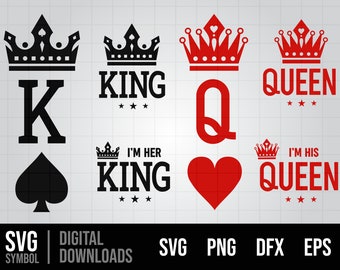 King and Queen SVG with crown, King of Spades, Queen of Hearts, Her King His Queen svg, Husband and Wife svg, Playing Cards svg, Royal svg
