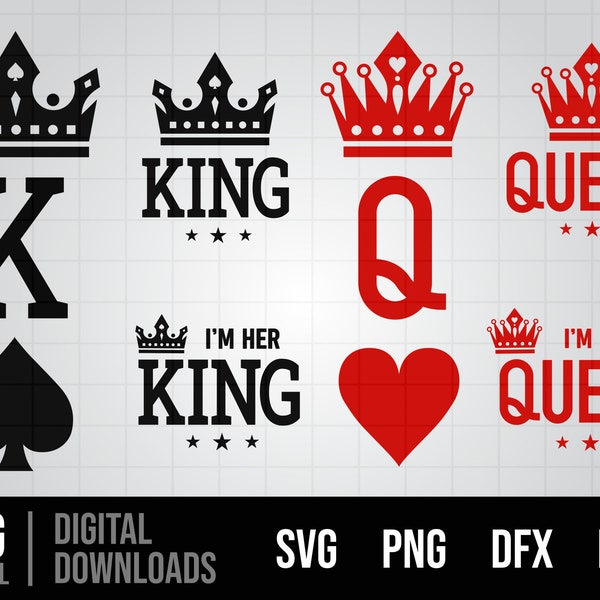 King and Queen SVG with crown, King of Spades, Queen of Hearts, Her King His Queen svg, Husband and Wife svg, Playing Cards svg, Royal svg