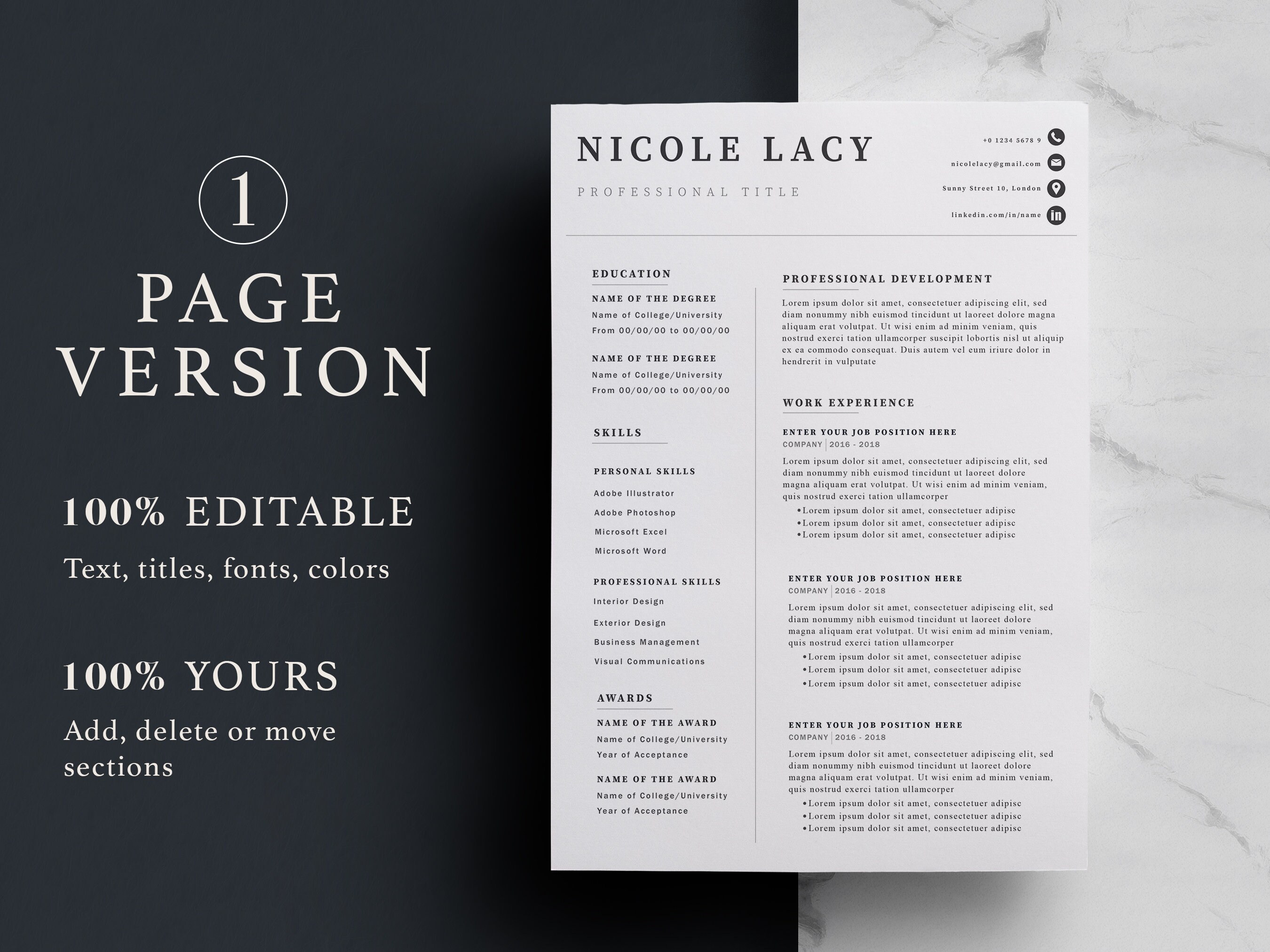 Minimalistic Resume Template for MS Word Professional Executive Resume ...