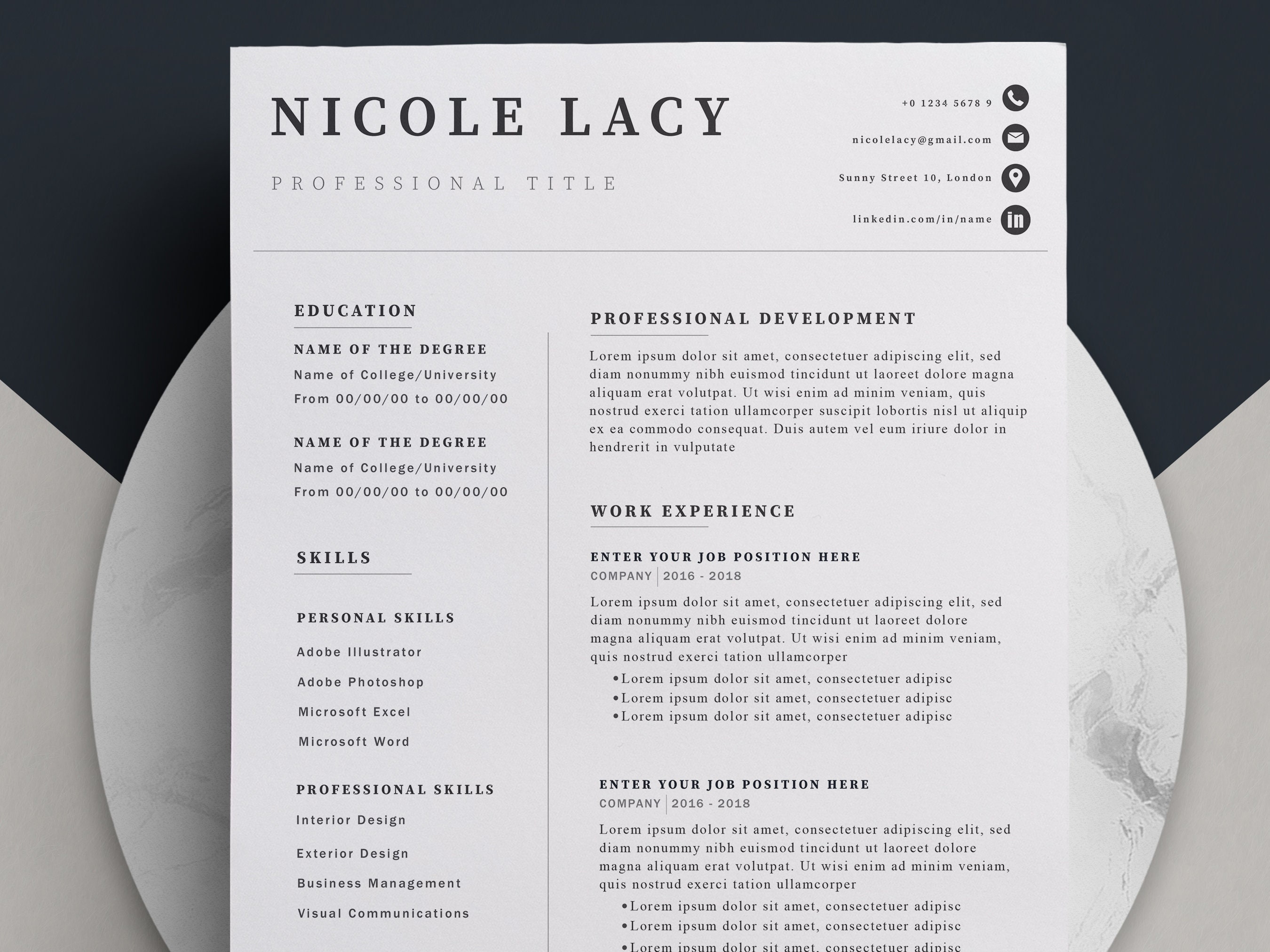 Minimalistic Resume Template for MS Word Professional Executive Resume ...