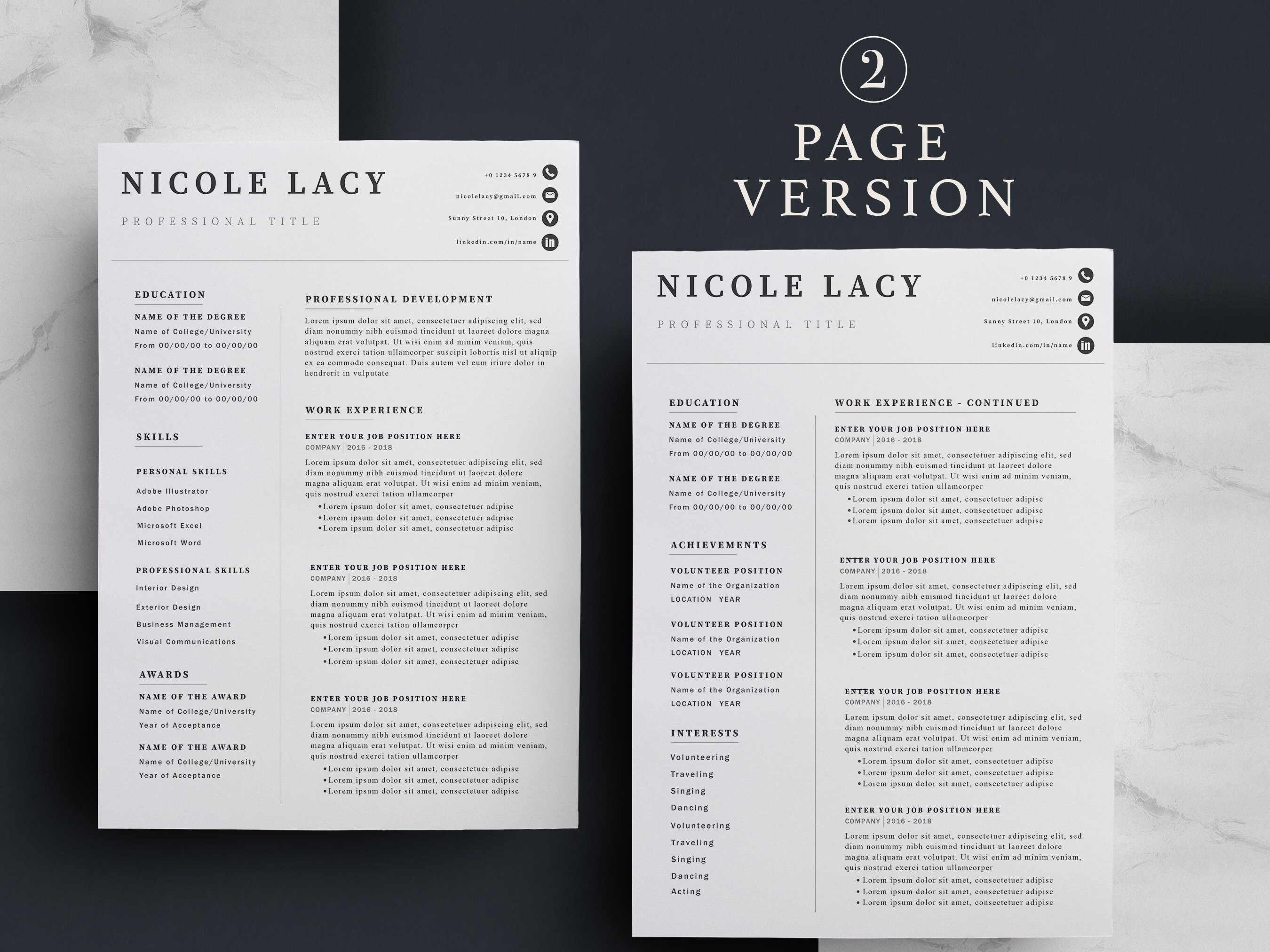Minimalistic Resume Template for MS Word Professional - Etsy Canada