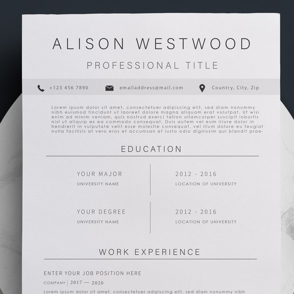 Minimalist Resume Template for MS Word | Professional Executive Resume/CV + Cover Letter + References |Classy CV Template | Instant Download